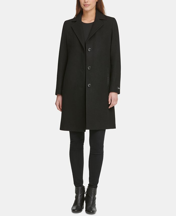 DKNY Faux-Leather-Trim Coat, Created for Macy's - Macy's