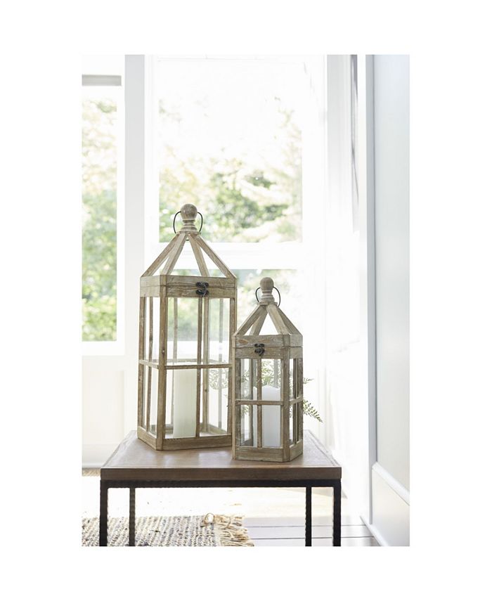 Melrose International Natural Wooden Lantern with Open Top (Set of 2) main image 1