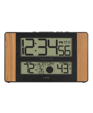 La Crosse Technology Atomic Digital Clock With Temperature And Moon Phase, Oak Finish In Lgt Brown