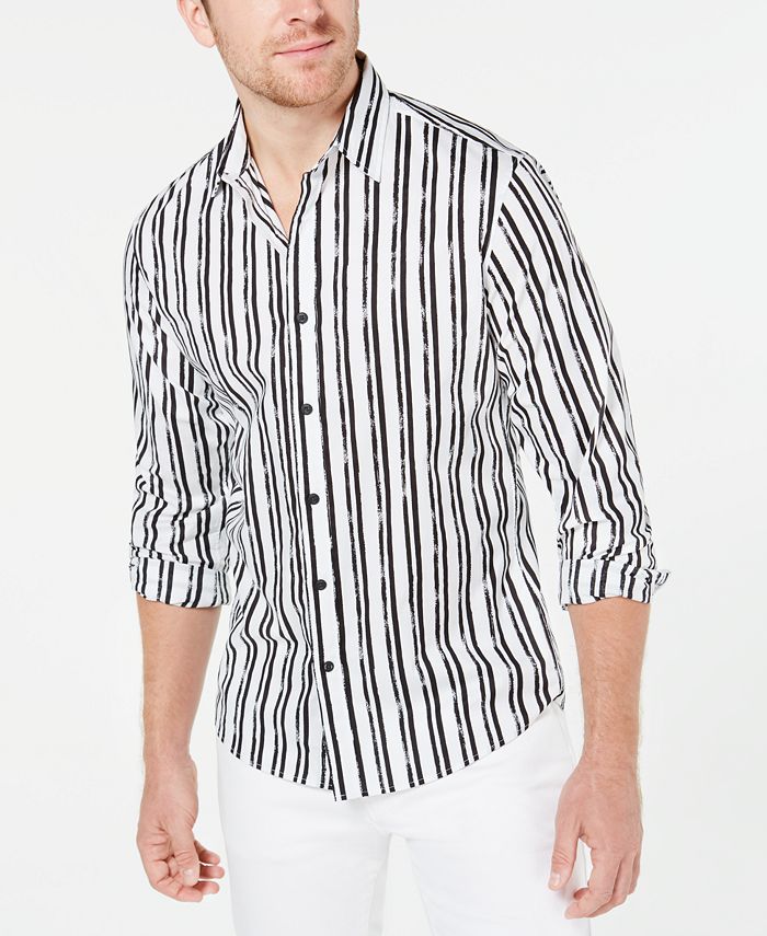 Michael Kors Men's Slim-Fit Stretch Broken Stripe Shirt & Reviews ...