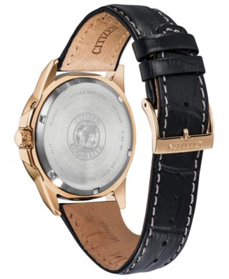 Citizen Eco-Drive Men's World Time Black Leather Strap Watch 41mm