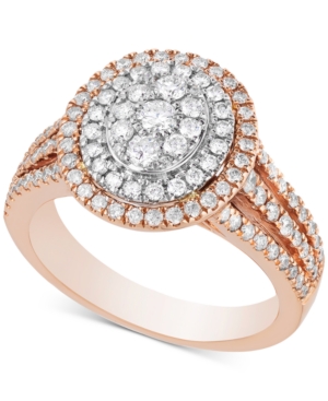 image of Diamond Multi-Halo Cluster Engagement Ring (1 ct. t.w.) in 14k Rose Gold & White Gold