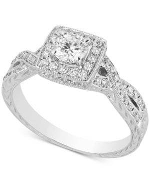 image of Diamond Square Halo Engagement Ring (7/8 ct. t.w.) in 14k White Gold