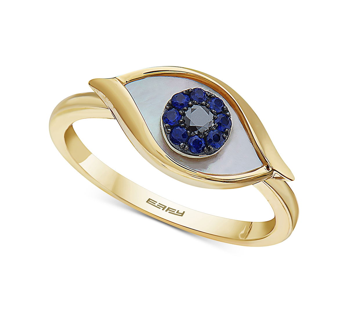 Effy Collection Effy Mother-of-Pearl, Sapphire (1/10 ct. t.w.) & Diamond Accent Evil-Eye Ring in 14k Gold