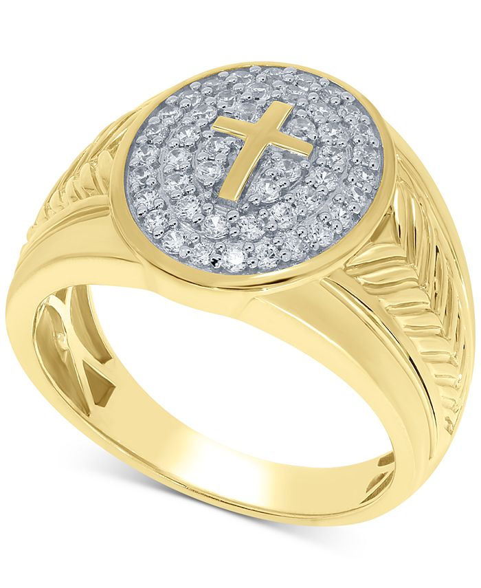 Macy's Men's Diamond Cross Ring (3/4 ct. t.w.) in 10k Gold Macy's