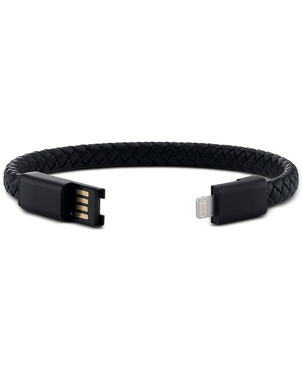 He Rocks iPhone Charger Bracelet In Black Leather and Stainless Steel & Reviews Bracelets