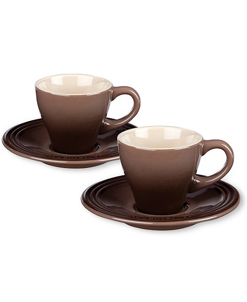 Le Creuset Set of 2 Espresso Cups and Saucers Glassware & Drinkware