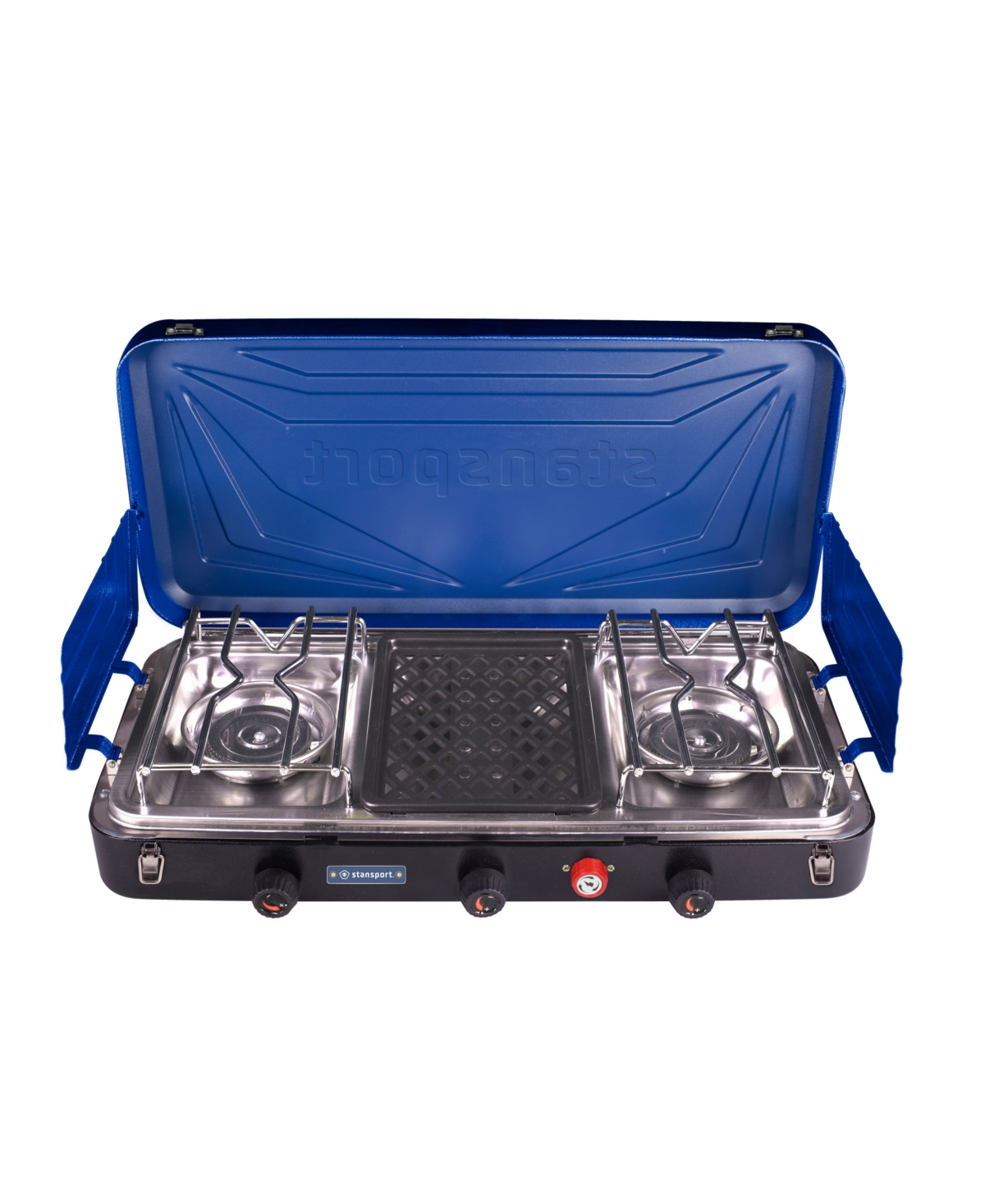 2-Burner Propane Stove with Grill - Blue with black base