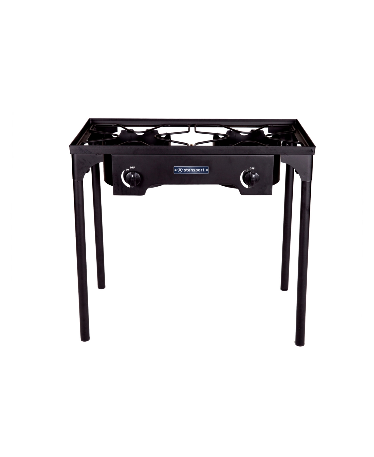 2-Burner Base Camp Stove with Cast Iron Burners and Stand - Black base