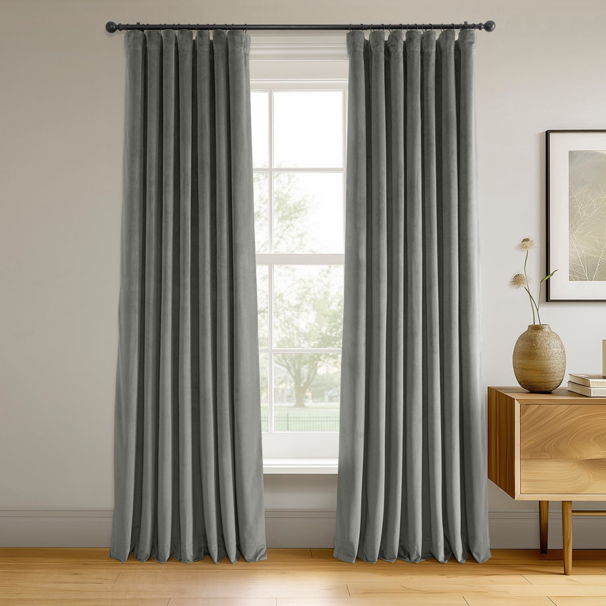 Half Price Drapes Silver Grey Signature Velvet Blackout Curtain In Grey