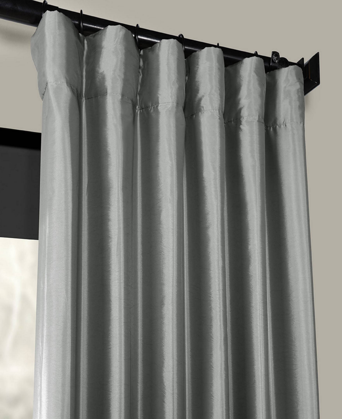 Half Price Drapes Platinum Solid Faux Silk Taffeta Room Darkening Curtain