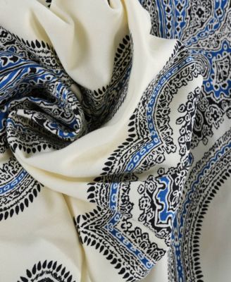 Arabesque Blue Emblem Printed Cotton Room Darkening Curtain