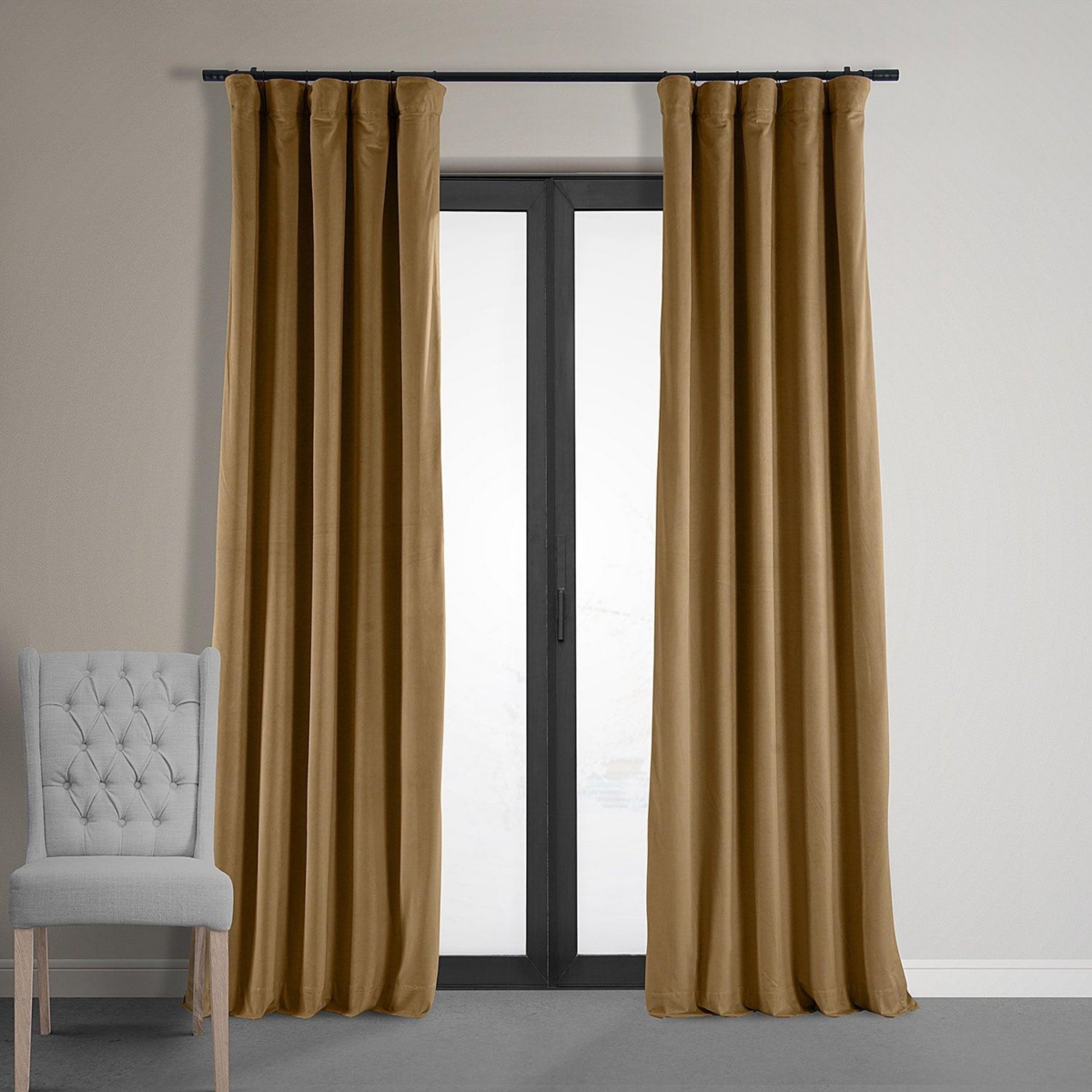 Half Price Drapes Amber Gold Signature Velvet Blackout Curtain In Gold