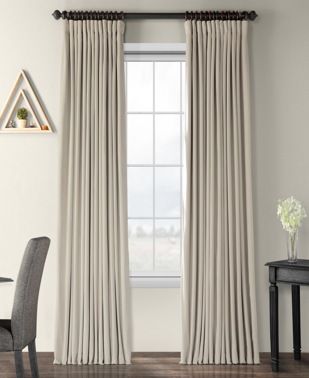 Cool Beige Signature Extra Wide Velvet Blackout Curtain - Beige/tan