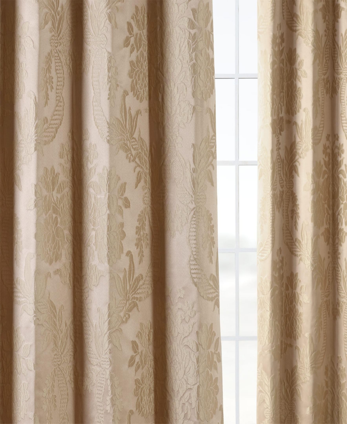 Half Price Drapes Magdelena Beige & Gold Damask Faux Silk Jacquard Room Darkening Curtain