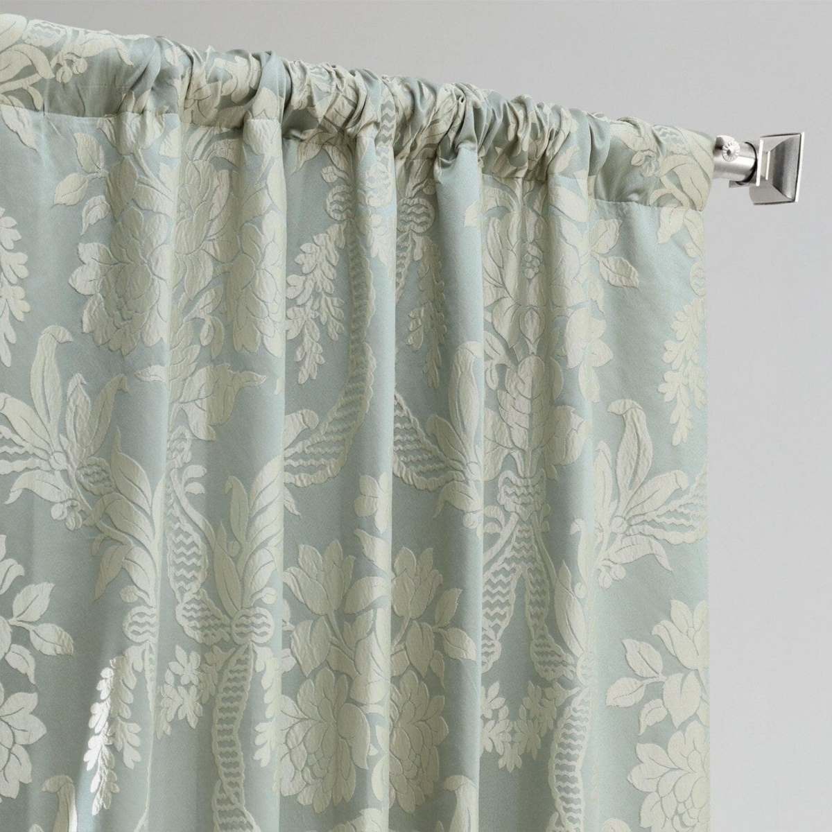 Half Price Drapes Magdelena Blue & Steel Damask Faux Silk Jacquard Room Darkening Curtain