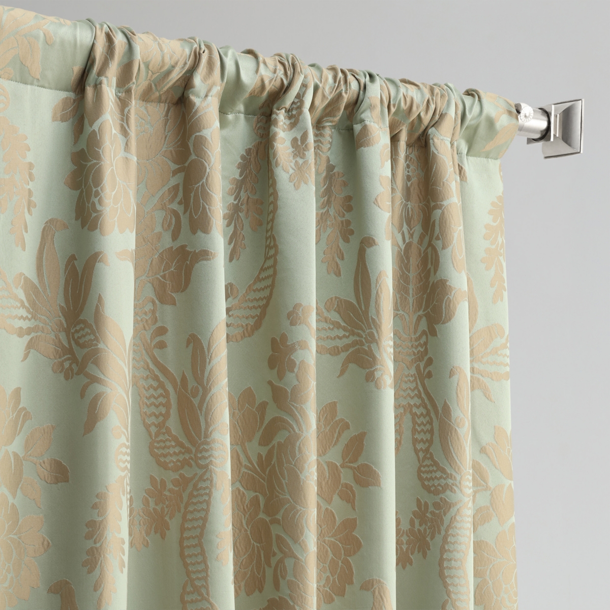 Half Price Drapes Magdelena Jade & Gold Damask Faux Silk Jacquard Room Darkening Curtain