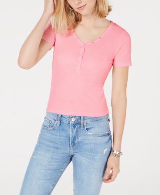 Planet Gold - Juniors' V-Neck Henley Top