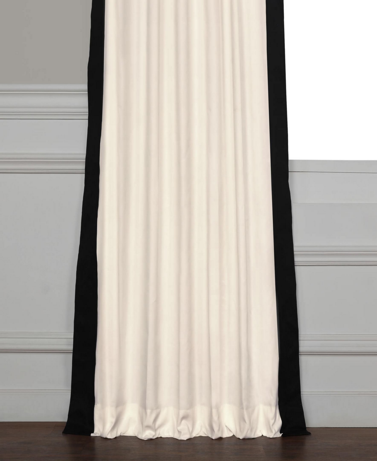 Half Price Drapes Fresh Popcorn & Black Bordered Vertical Printed Cotton Curtain In White
