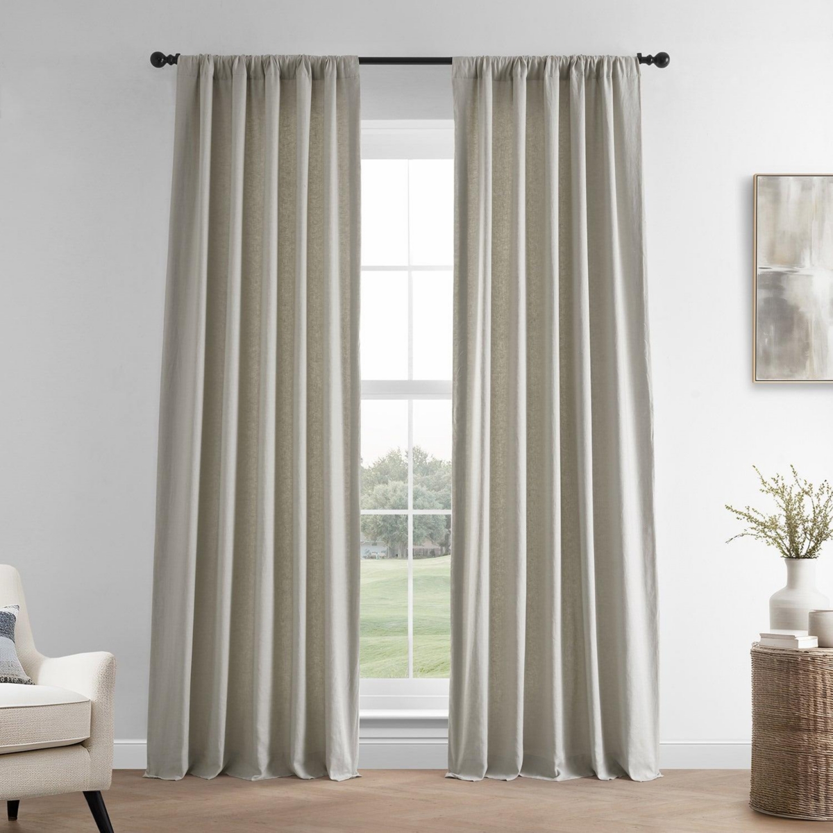 Half Price Drapes Fresh Khaki French Linen Room Darkening Curtain In Beige,tan