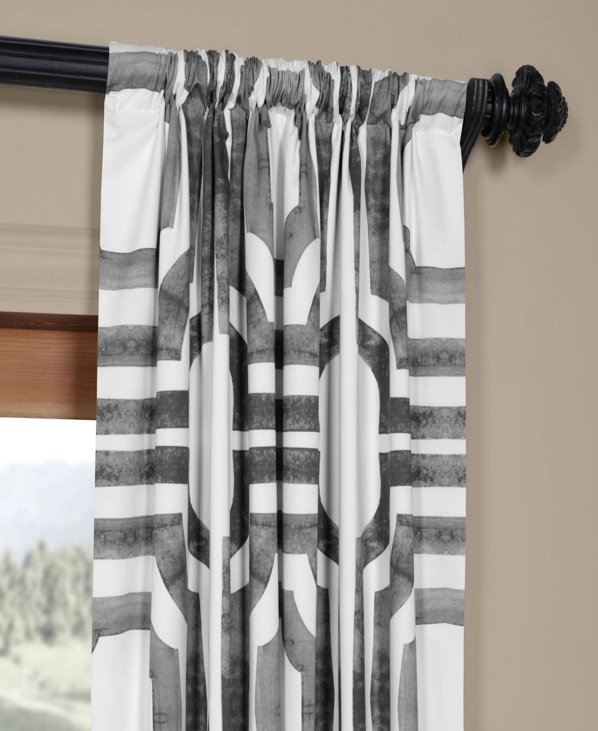 Half Price Drapes Mecca Steel Geometric Printed Cotton Room Darkening Curtain In Grey