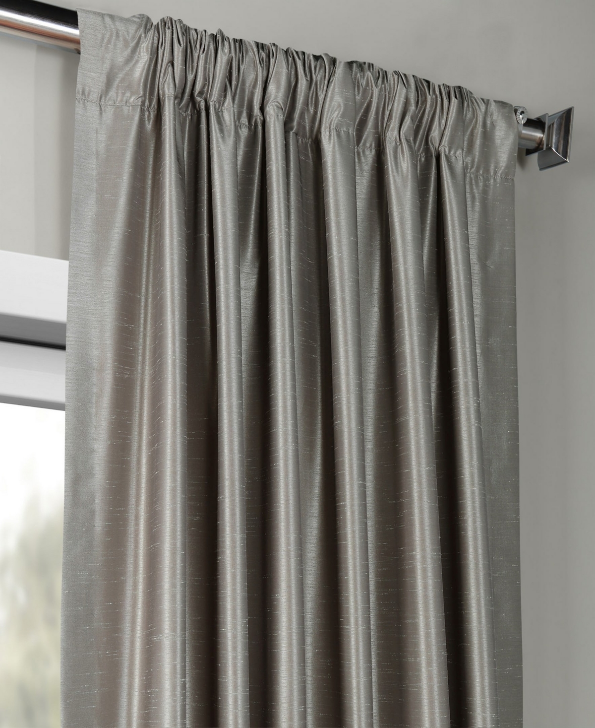 Half Price Drapes Silver Vintage Textured Faux Dupioni Silk Curtain In Grey