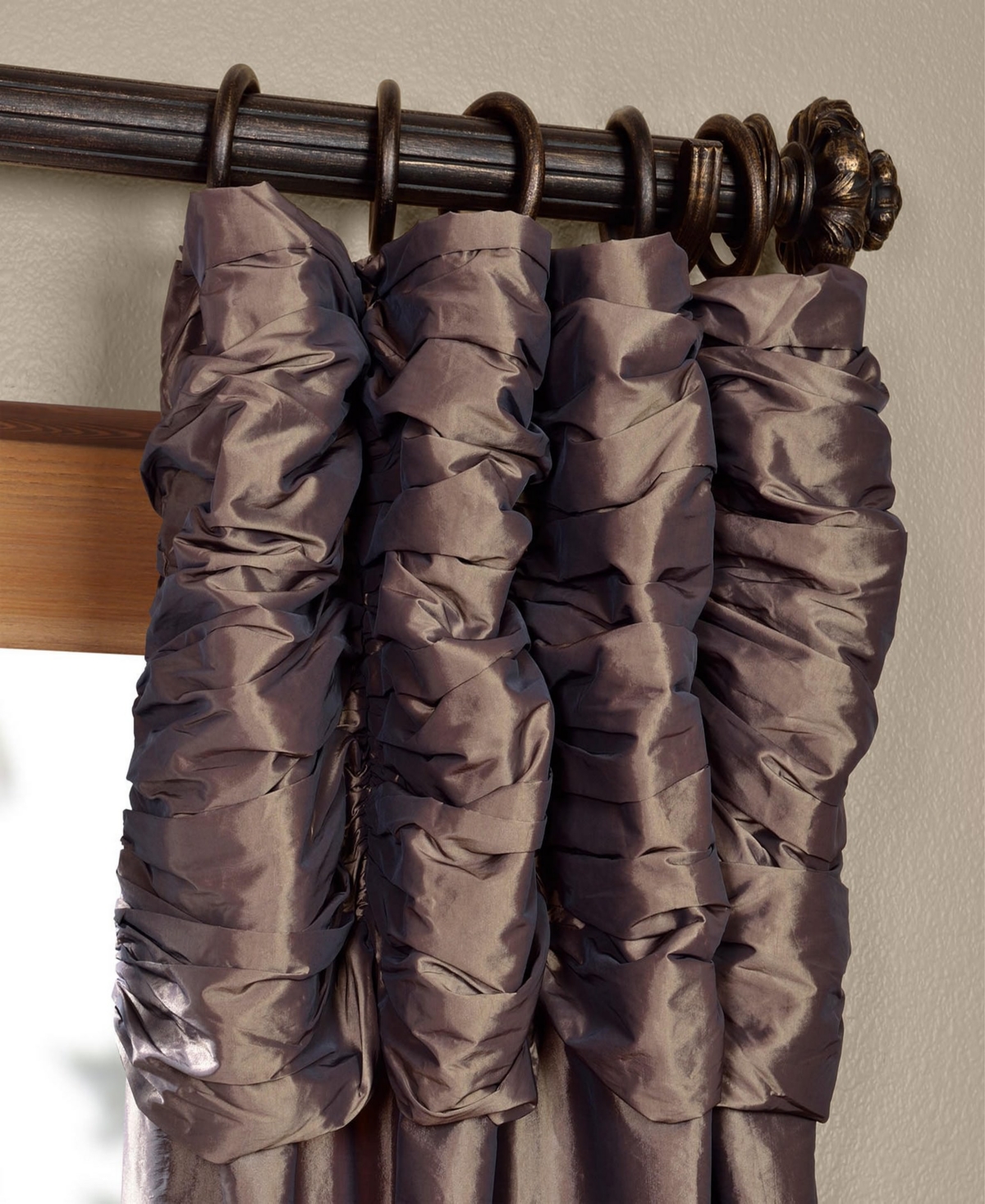 Half Price Drapes Ruched Solid Faux Silk Taffeta Room Darkening Curtain