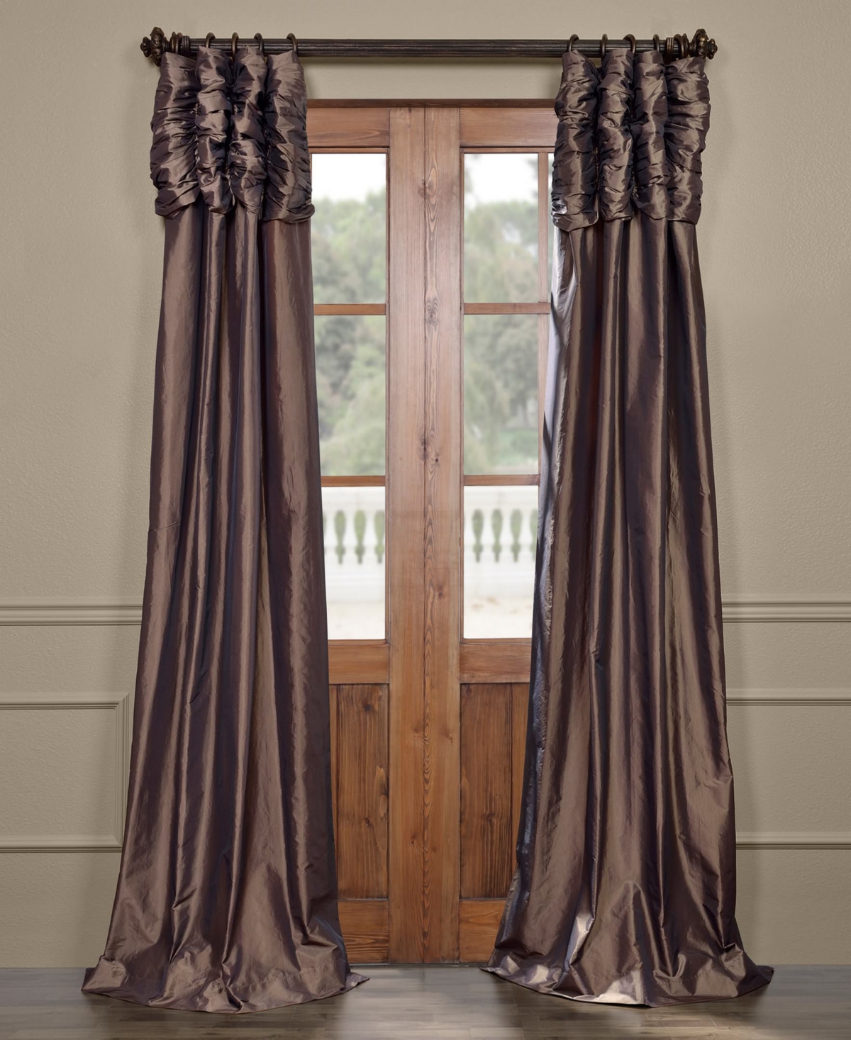 Half Price Drapes Ruched Solid Faux Silk Taffeta Room Darkening Curtain