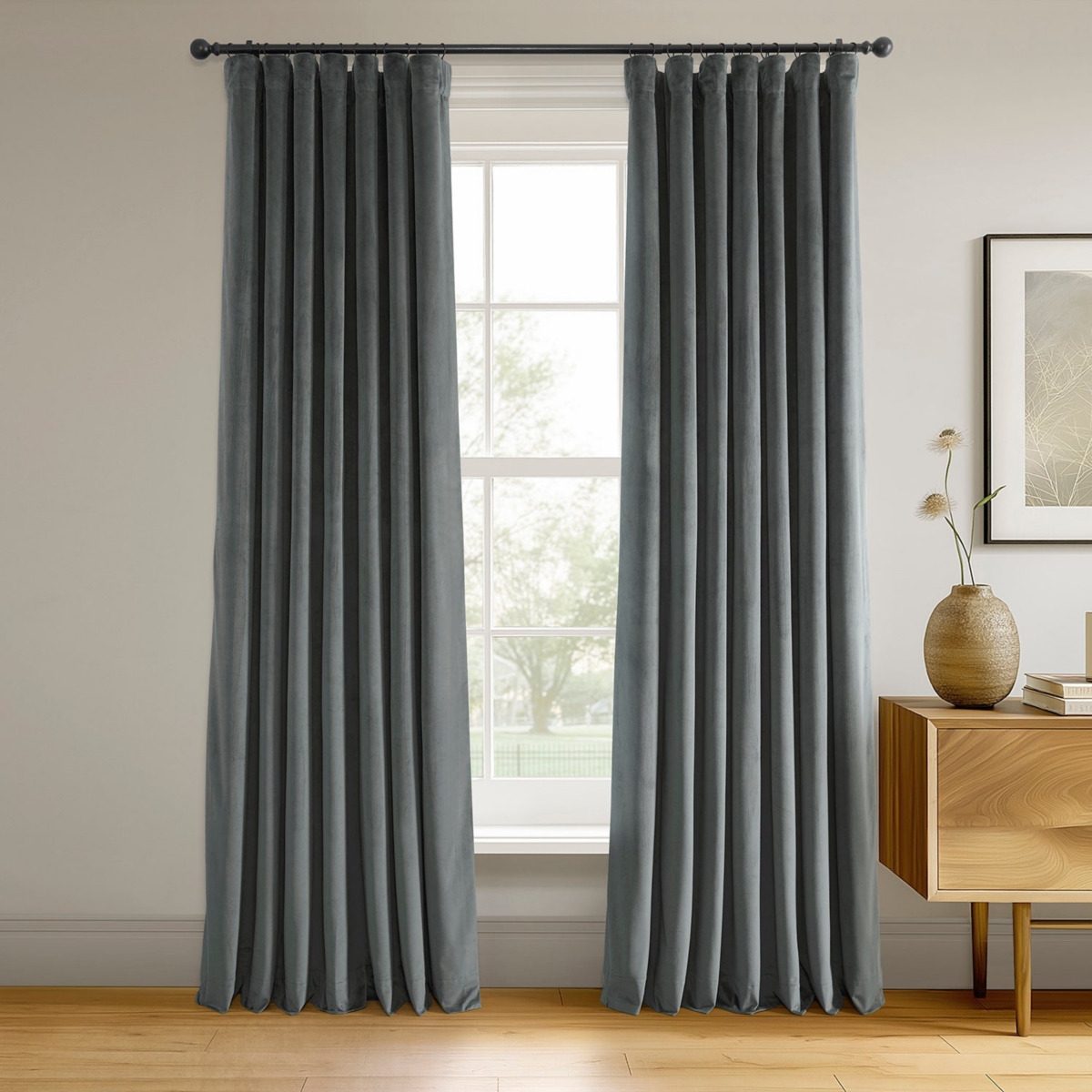 Natural Grey Signature Velvet Blackout Curtain - Grey