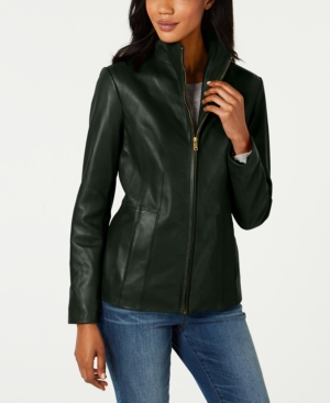 COLE HAAN WING COLLAR LEATHER COAT