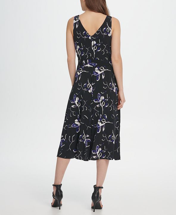 DKNY Jersery Floral Double-V Wrap Midi Dress & Reviews - Dresses ...