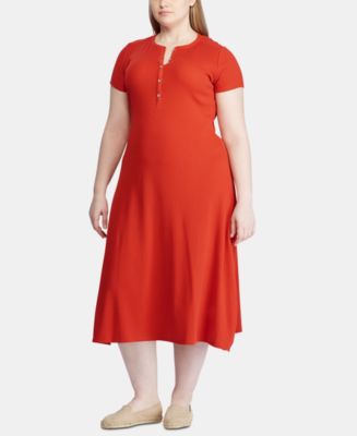 Lauren Ralph Lauren Plus Size Waffle-Knit Cotton Henley Dress Macy's