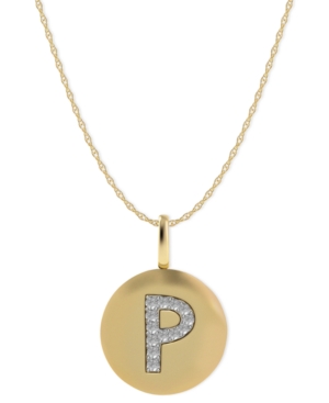 image of 14k Gold Necklace, Diamond Accent Letter P Disk Pendant