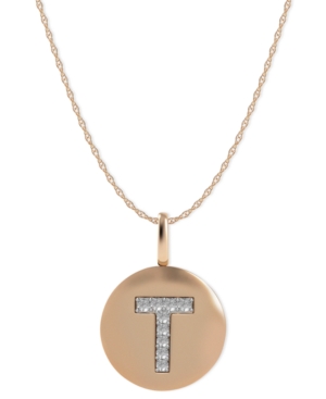 image of 14k Rose Gold Necklace, Diamond Accent Letter T Disk Pendant
