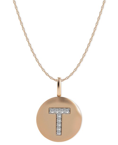 Macy S 14k Rose Gold Necklace Diamond Accent Letter T Disk Pendant Reviews Necklaces Jewelry Watches Macy S
