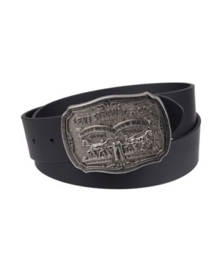 Leather Men's Belt with Plaque Buckle