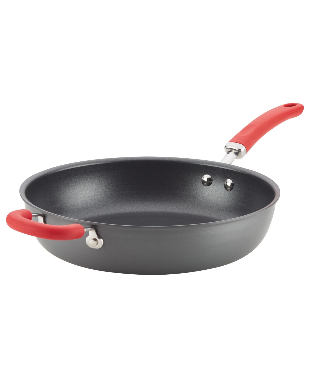 Rachael Ray Create Delicious Hard-Anodized Aluminum Nonstick Deep Skillet - Gray With Red Handle