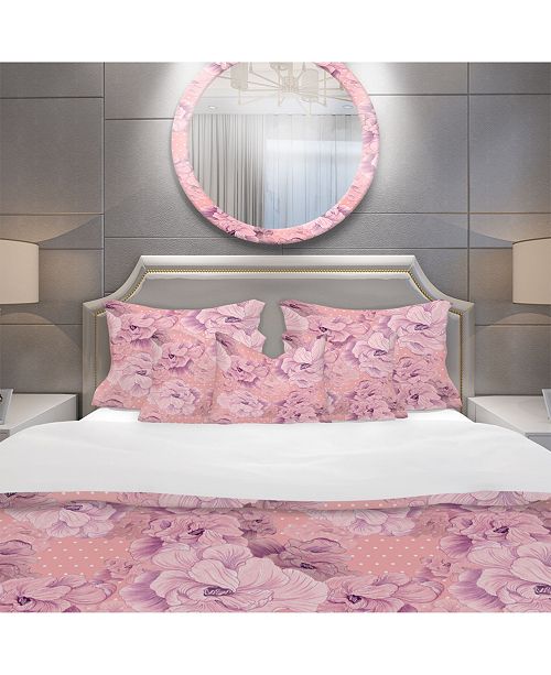 Pink Flowers Composition Bohemian And Eclectic Duvet Cover Set