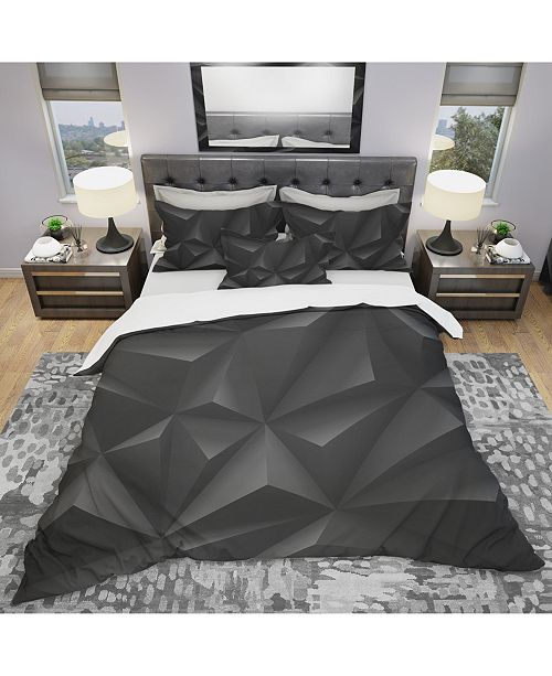 Design Art Designart Deep Black Geometric Crumpled Modern Duvet