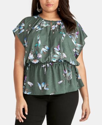 RACHEL Rachel Roy Women's Plus Flutter Sleeves Floral Print Blouse Top