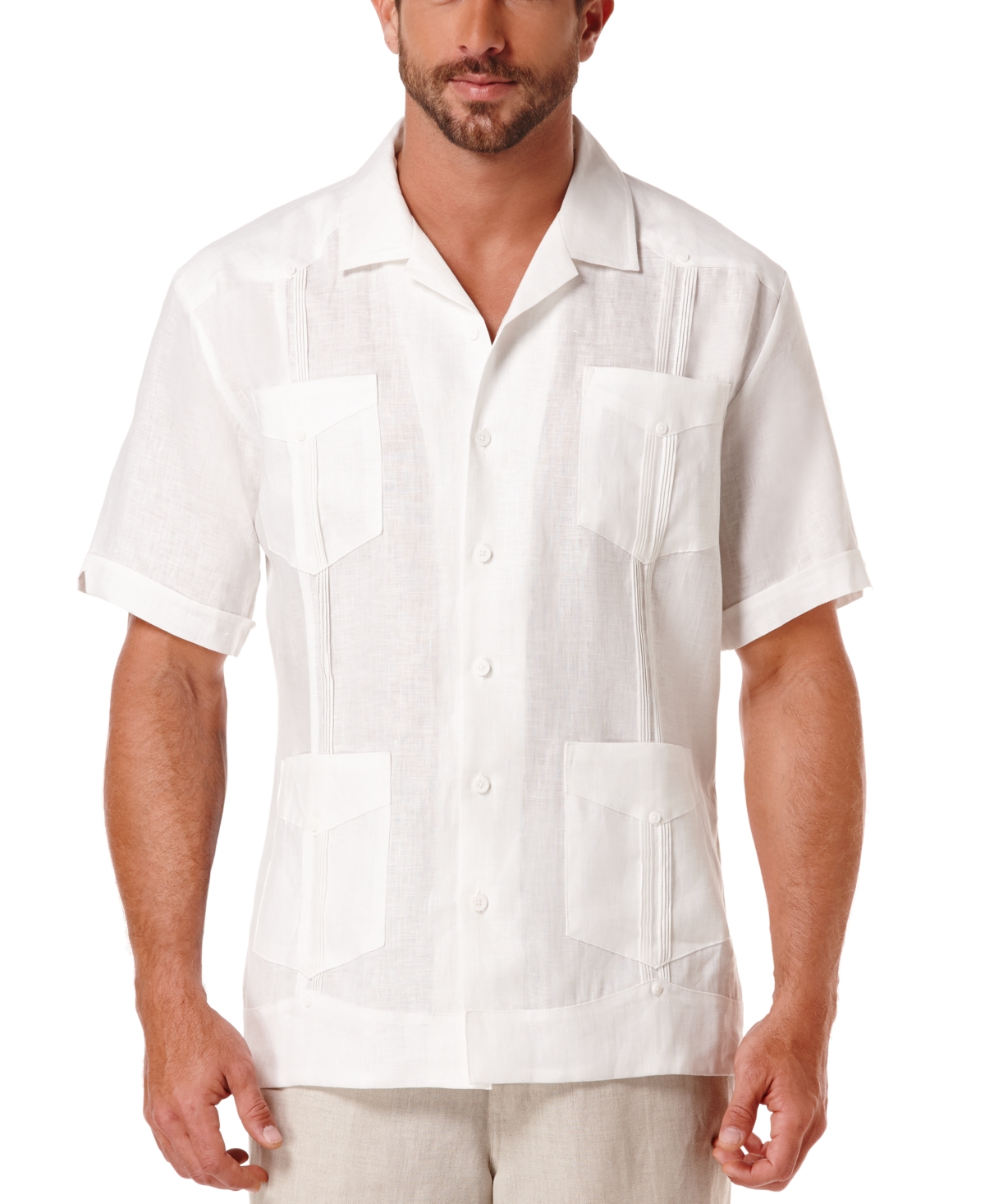 Cubavera Men's Big & Tall Short-Sleeve 4-Pocket 100% Linen Guayabera Shirt
