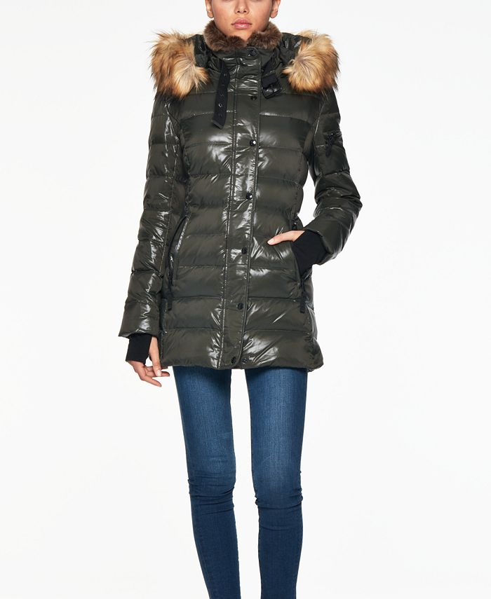 S13 Chelsea High-Shine Faux-Fur-Trim Hooded Down Puffer Coat - Macy's