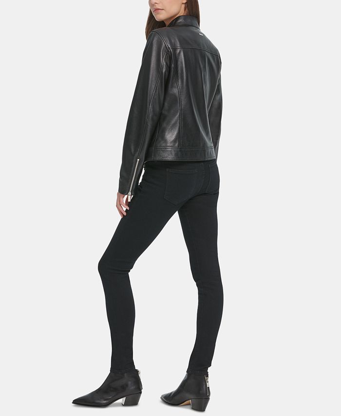 DKNY Zip Front Leather Jacket - Macy's