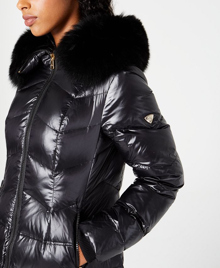One madison fox discount fur placket puffer coat
