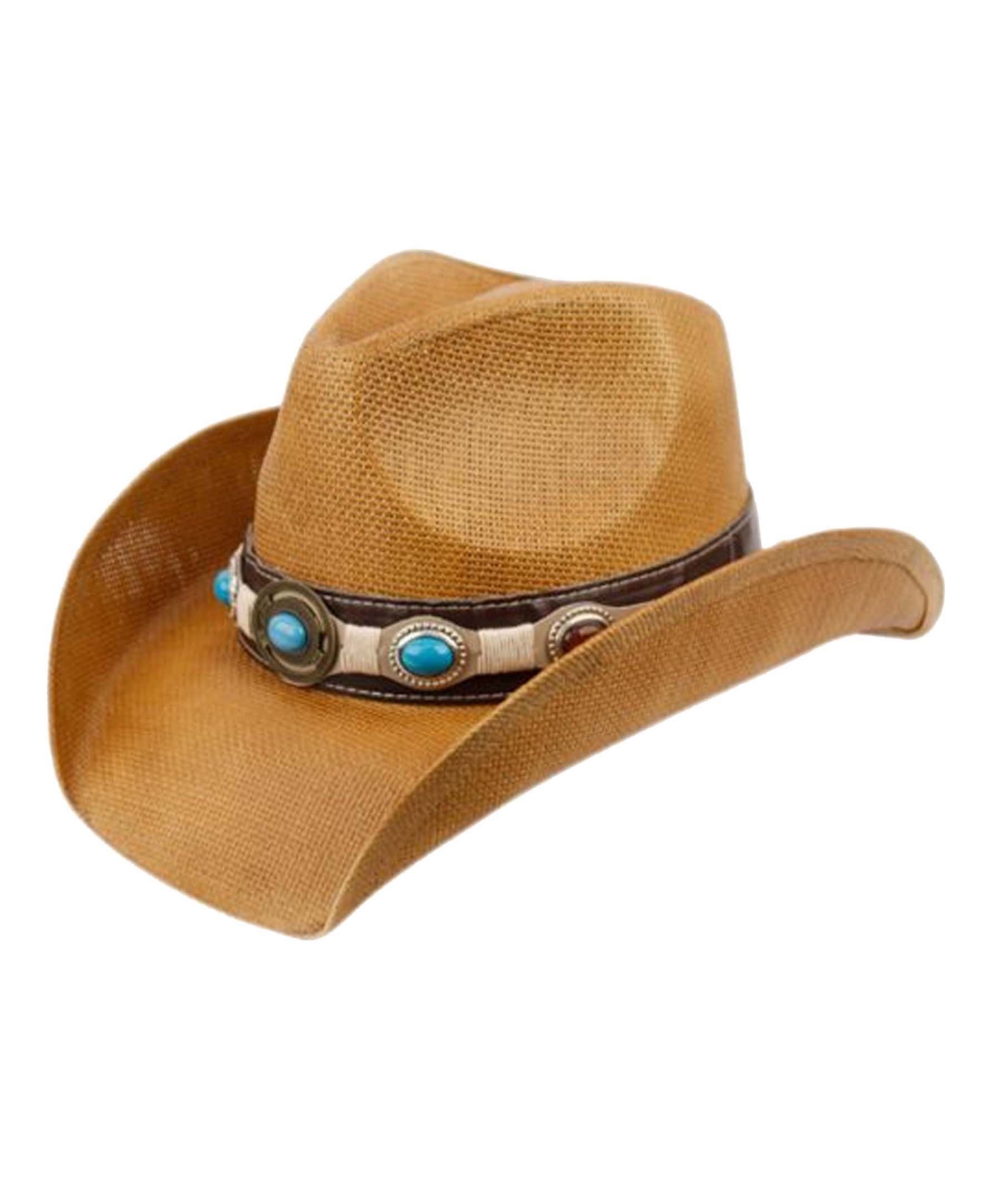 Angela & William Cowboy Hat with Trim Band and Studs - Natural