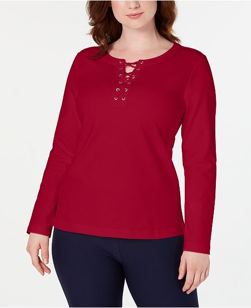 Karen Scott Sport Lace Up Sweatshirt Created For Macy S
