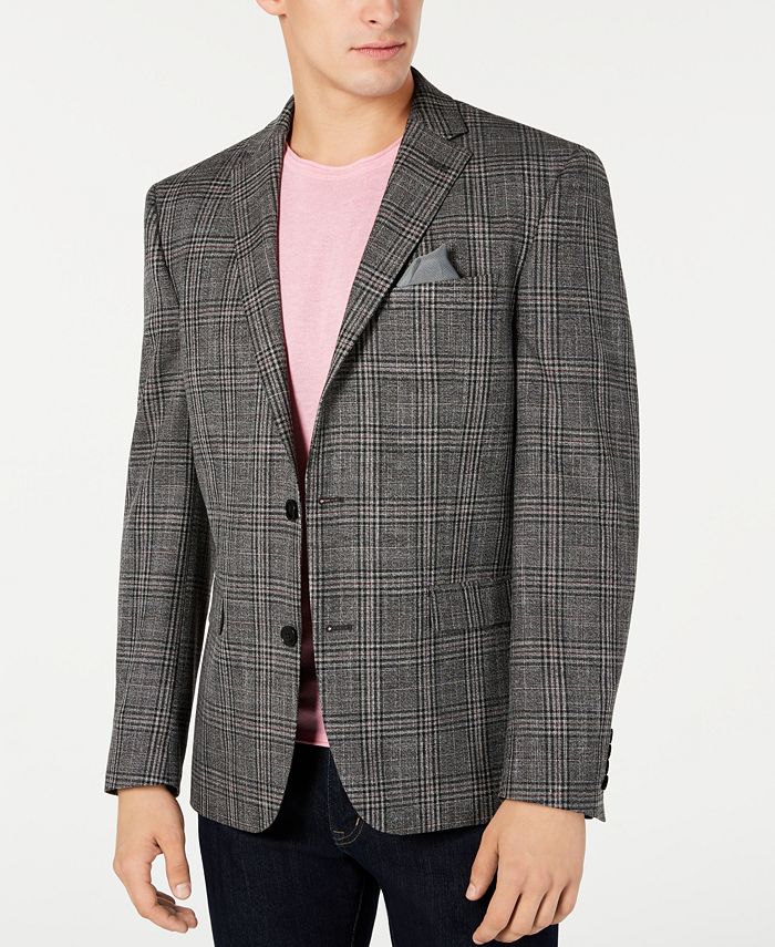 Bar III Men's SlimFit Stretch Black/White Plaid Sport Coat, Created
