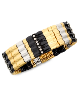 Nine West Bracelet, Multi-Tone Glass Crystal Wide Stretch Bracelet