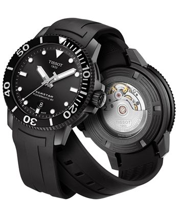 Tissot - Men's Swiss Automatic SeaStar Black Rubber Strap Watch 43mm