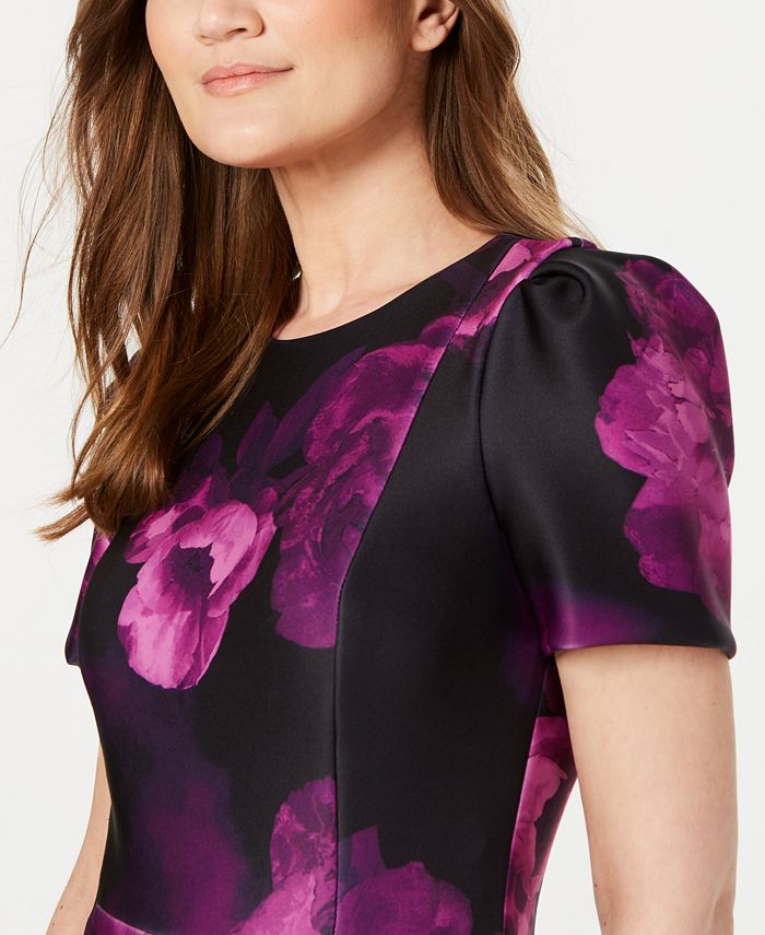 Calvin Klein Floral Puff-Sleeve Sheath Dress - Macy's